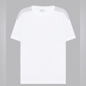 Brunello Cucinelli White Silver Crystal Monili-Trim T-Shirt, Size M